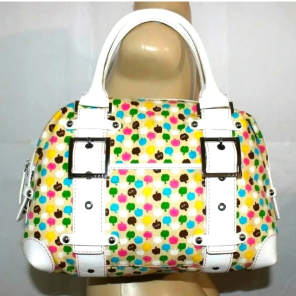 RAFE New York Pauli Signature Apple Print Canvas White Leather Satchel Bag $285